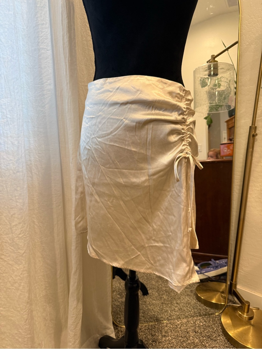 Topshop Cream Satin Side-Ruched Mini Skirt